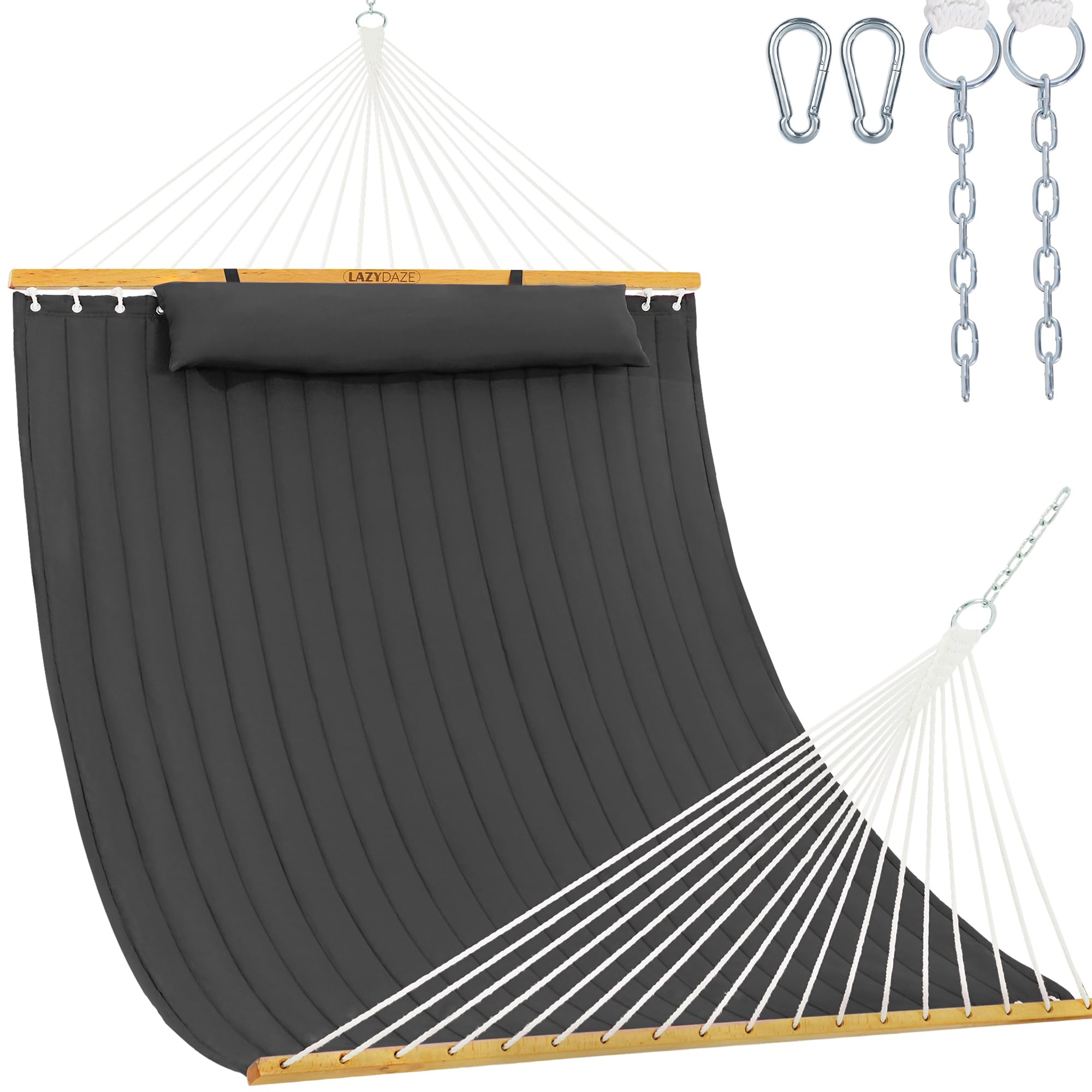 Lazy Daze front view of full two-person hammock showing roomy bed and spreader bar benefit