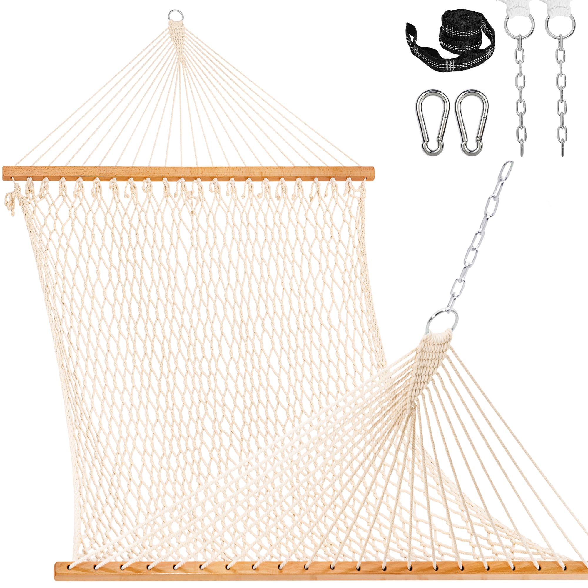 Lazy Daze Hammocks front view showing full double hammock and spreader bars for comfort