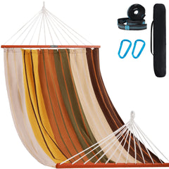 Lazy Daze front view of double hammock showing full spreader bar and bed for easy lounging
