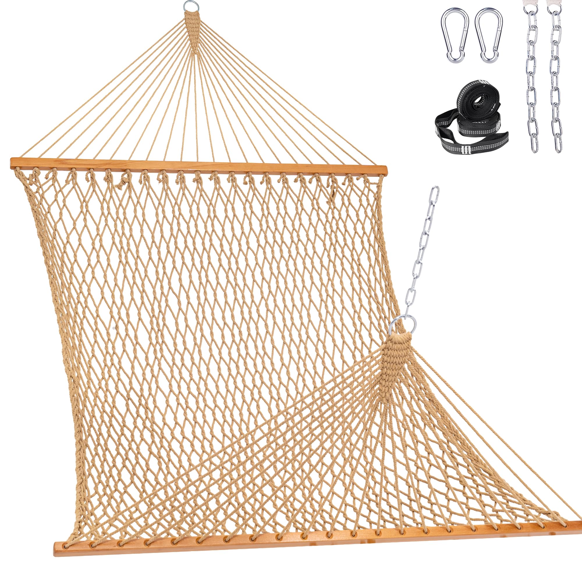 Lazy Daze front view of double hammock showing roomy bed and spreader bar, ideal comfort