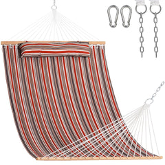 Lazy Daze front view of red-brown hammock showing full bed and spreader bar benefit comfort