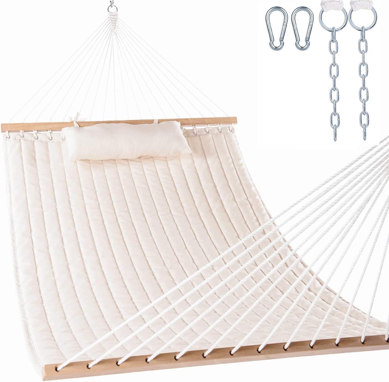 Lazy Daze front view of quilted hammock showing roomy two-person comfort