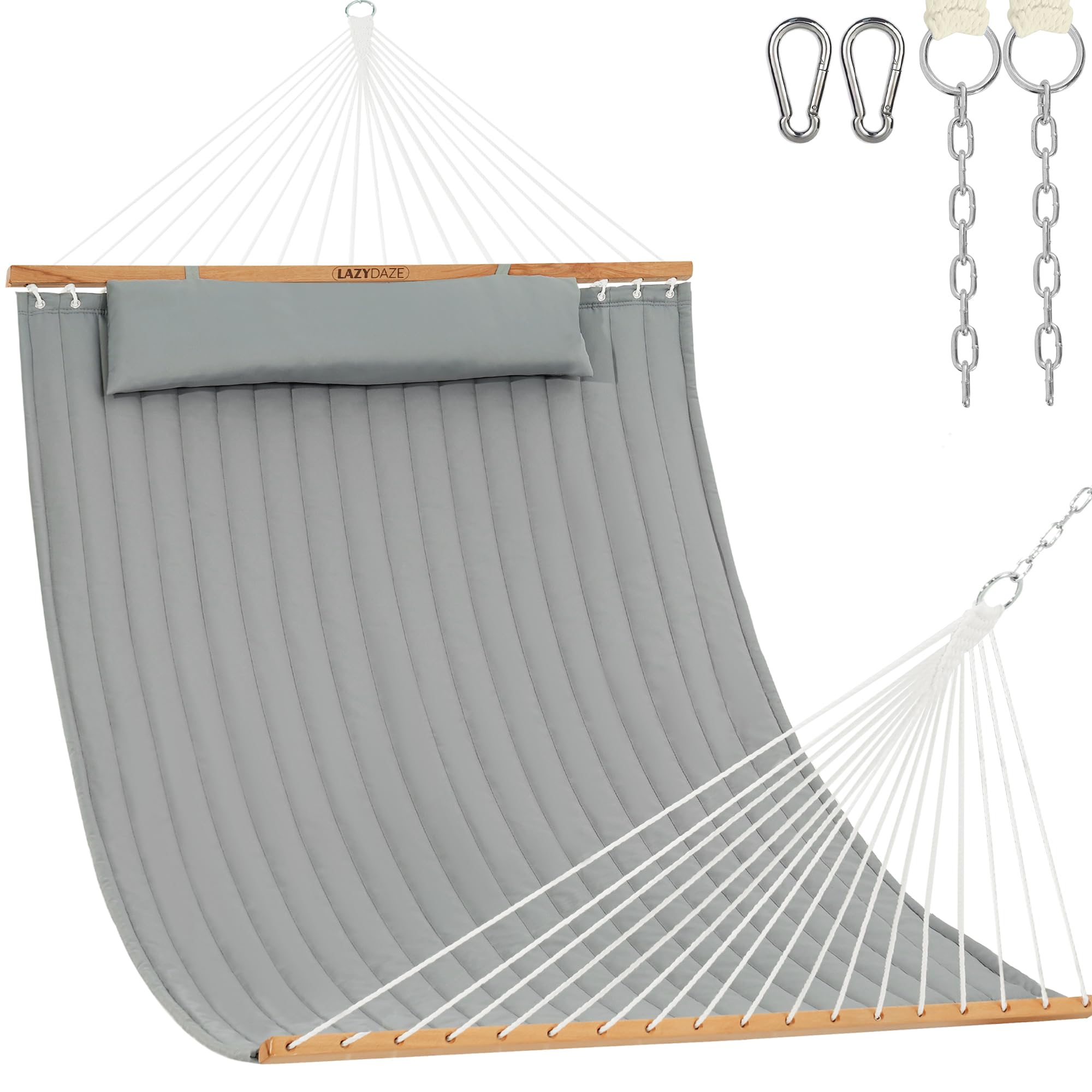Lazy Daze front view showing spreader bar and full bed for stable lounging
