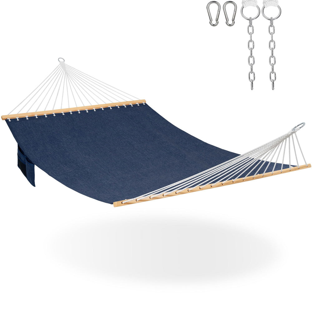 Lazy Daze front view showing spreader bar and full hammock bed for stable lounging