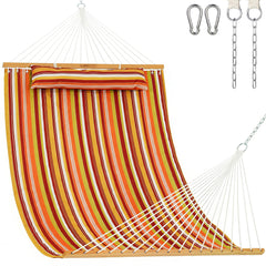 Lazy Daze front view vivid stripe showing roomy two-person bed and comfort