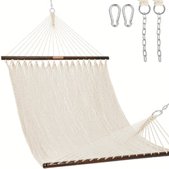 Lazy Daze front view of hammock showing full bed and spreader bars, comfortable lounging