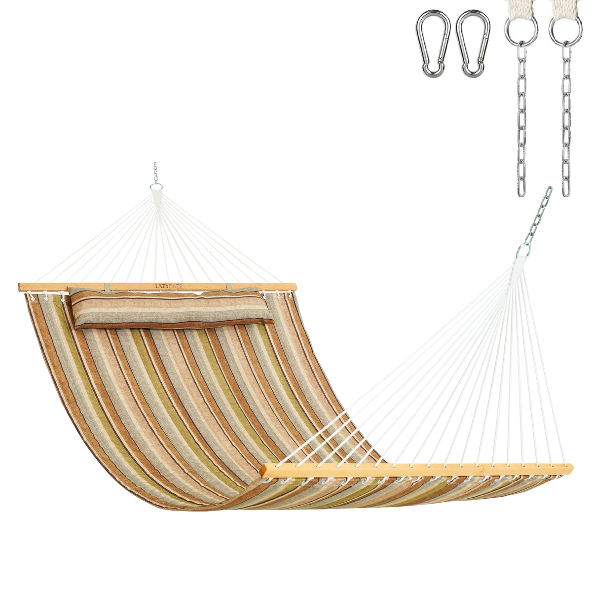 Lazy Daze Hammocks front view brown stripe showing roomy two-person bed for comfort