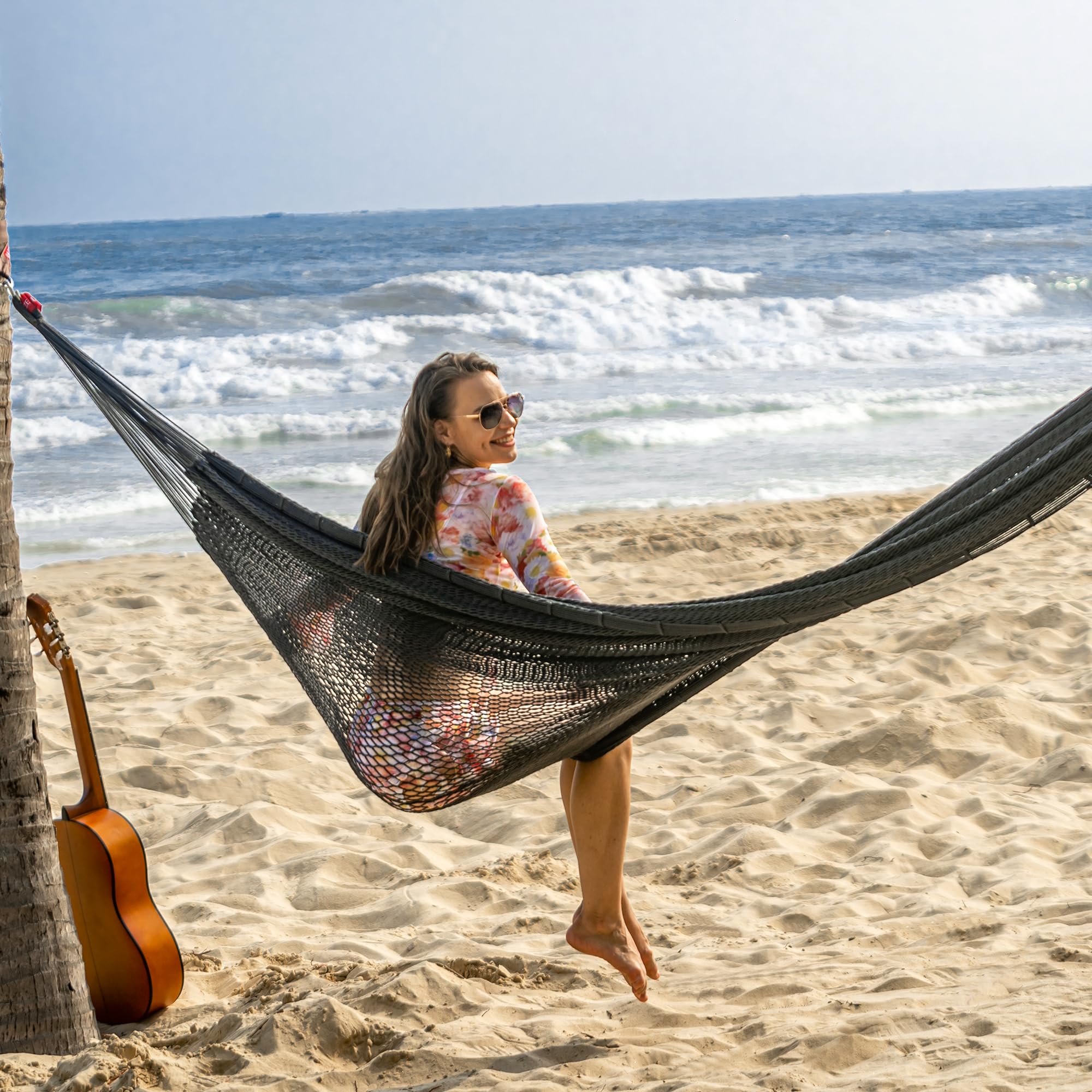 Lazy Daze Hammocks set up in backyard with cushions showing lifestyle use and outdoor relaxation
