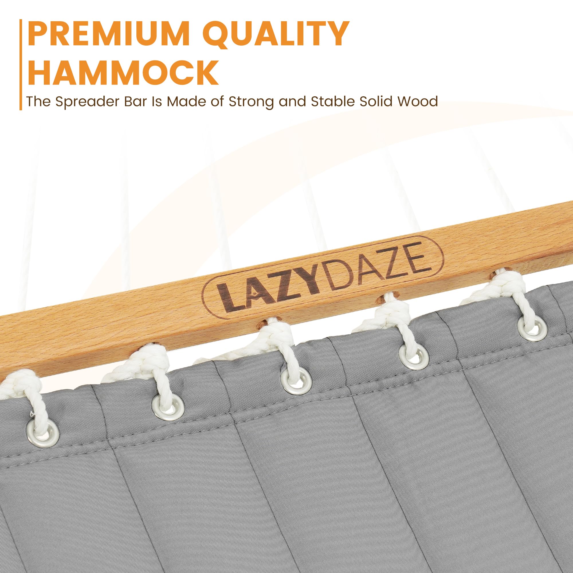 Lazy Daze hammock on a stand demonstrating size and two-person capacity