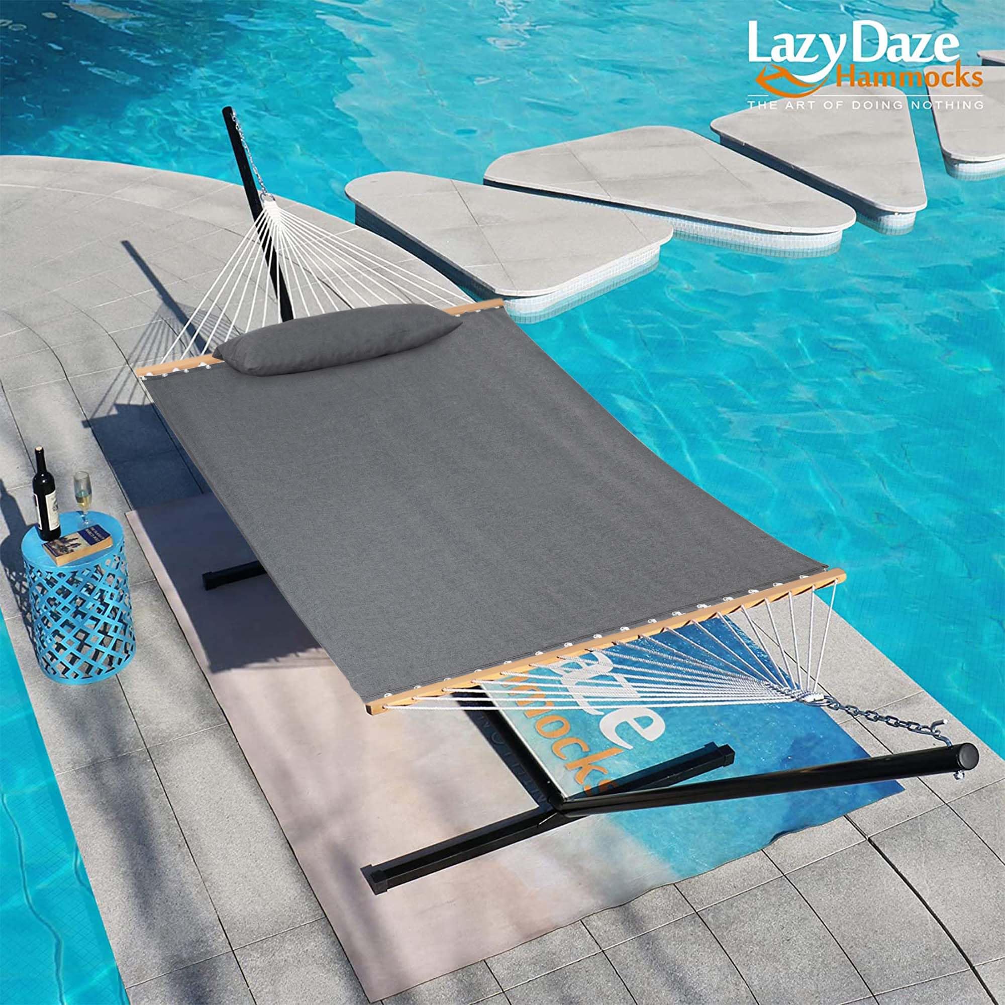 Lazy Daze hammock size comparison with person showing roomy two-person capacity
