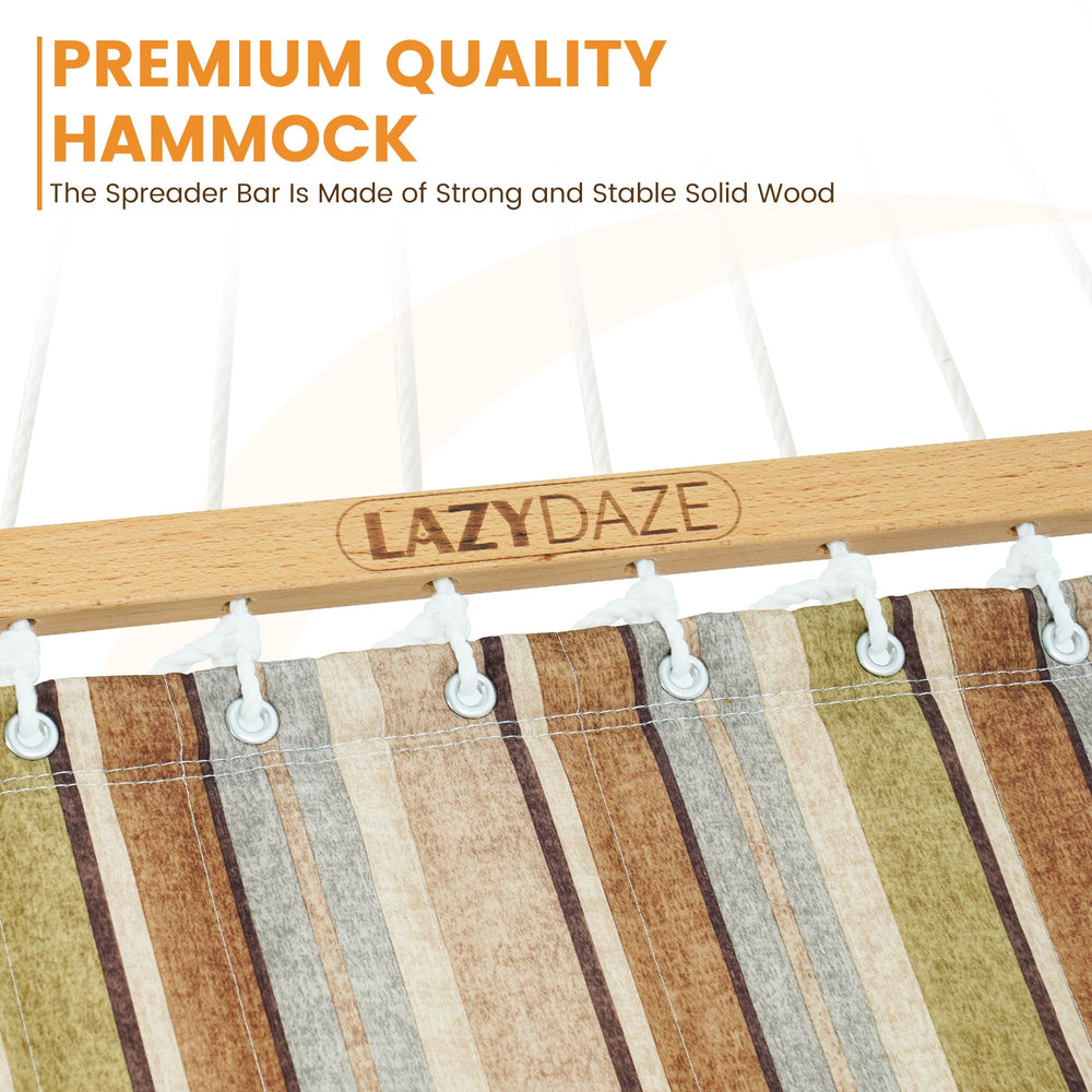 Lazy Daze Hammocks hardwood spreader bar detail showing sturdy FSC-certified wood finish