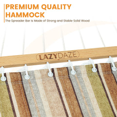 Lazy Daze Hammocks hardwood spreader bar detail showing sturdy FSC-certified wood finish