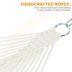 Lazy Daze handwoven ropes and reinforced end loops showing strong load stability