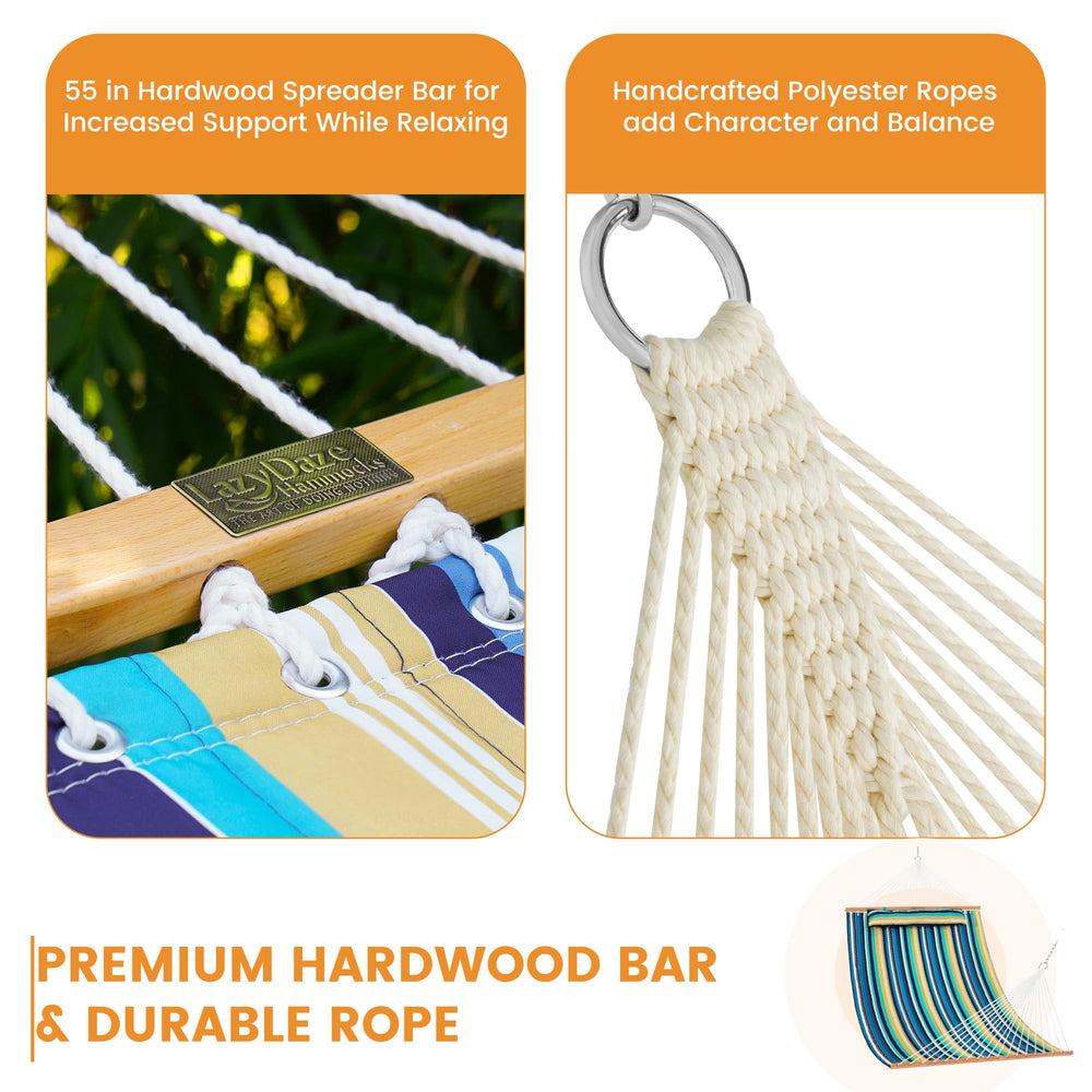 Lazy Daze Hammocks zinc-plated chains and carabiner hardware demonstrating secure, weather-resistant attachments