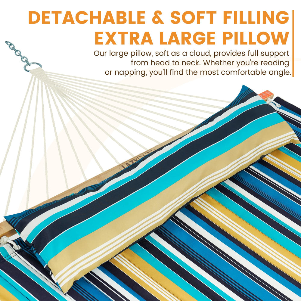 Lazy Daze Hammocks 55-inch hardwood spreader bar detail showing FSC-certified wood and sturdy finish