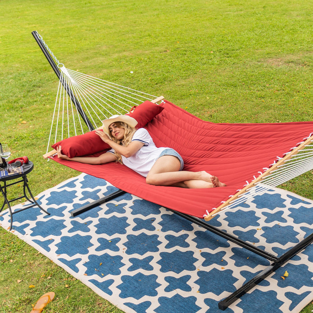 Lazy Daze hammock in backyard lifestyle scene for relaxing outdoors