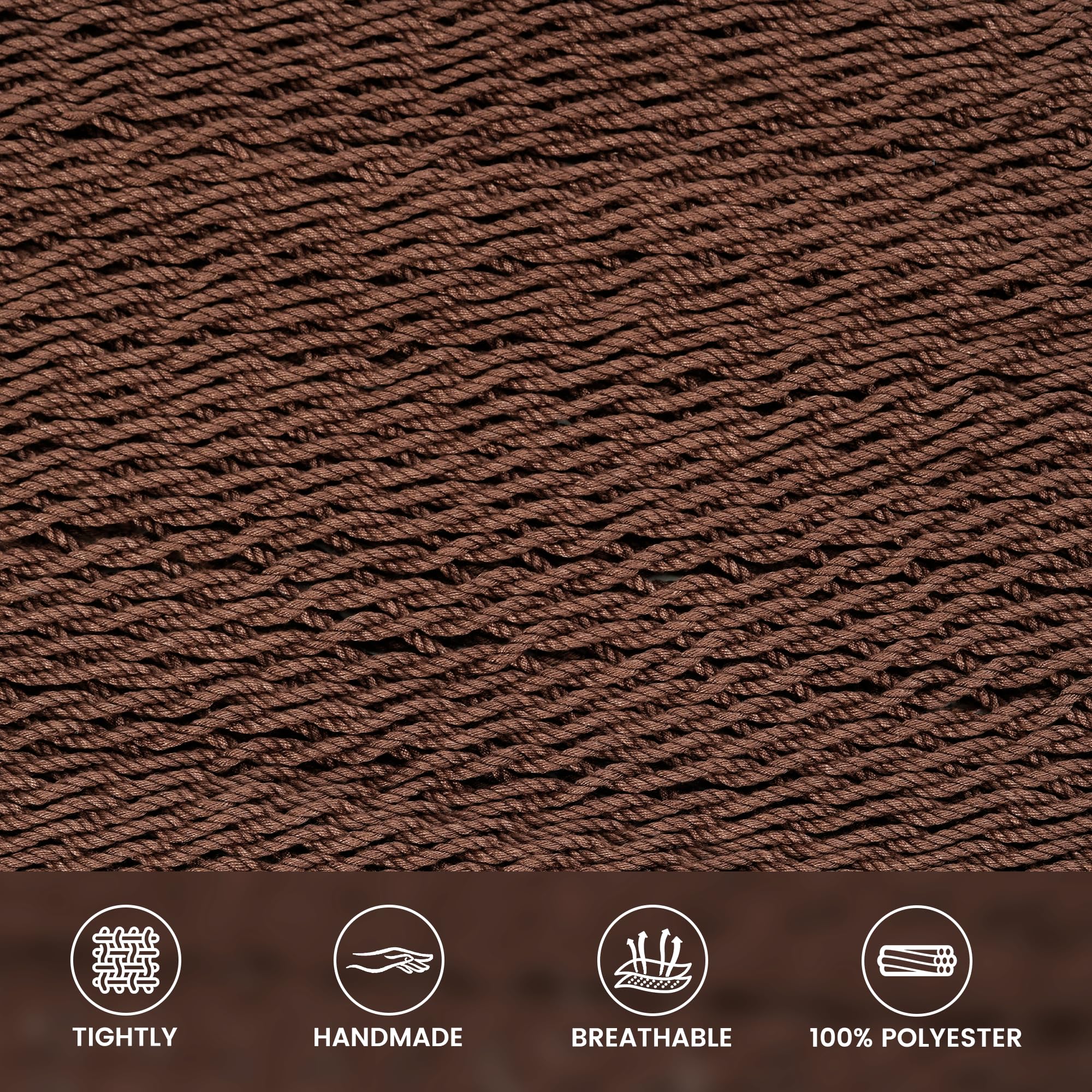 Lazy Daze braided polyester rope bed texture close-up showing breathable comfort benefit