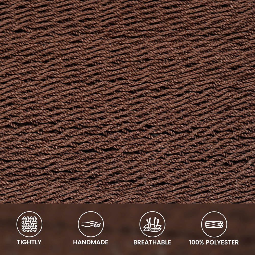 Lazy Daze braided polyester rope bed texture close-up showing breathable comfort benefit