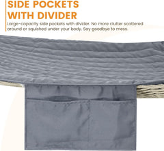 Lazy Daze side tie fastened to hammock rope to keep pad secure in wind