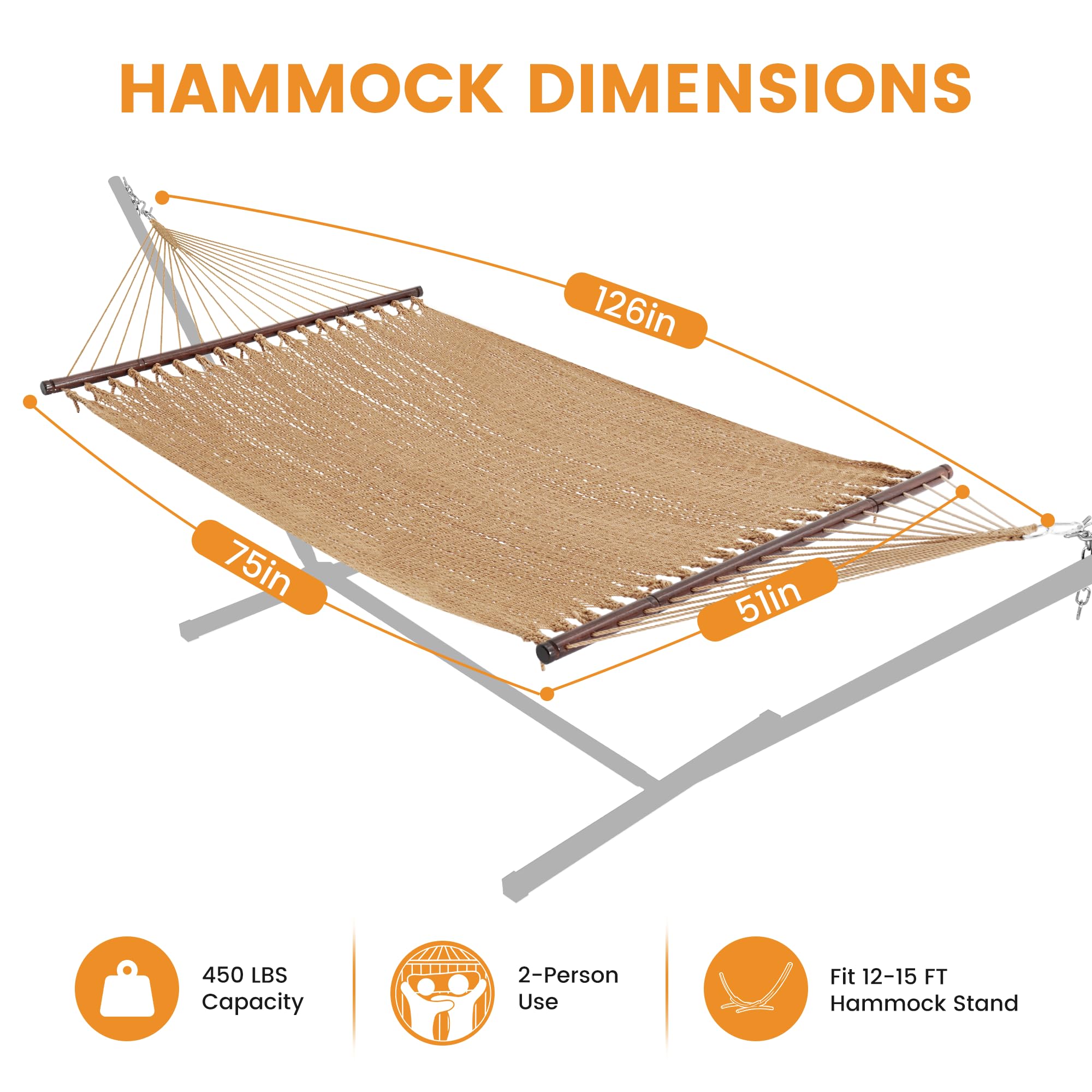 Lazy Daze hammock beside tape measure showing bed size and practical scale