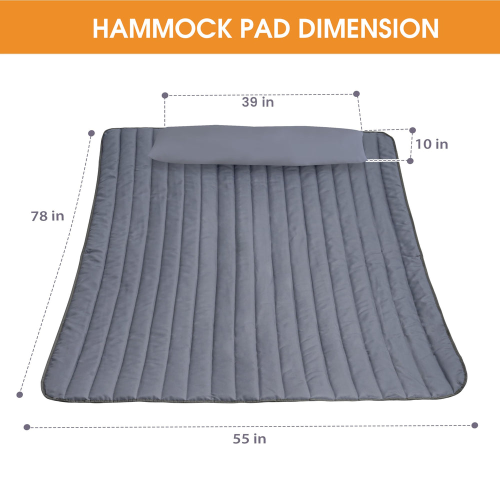 Lazy Daze pad next to measuring tape illustrating 78 by 55 inch fit