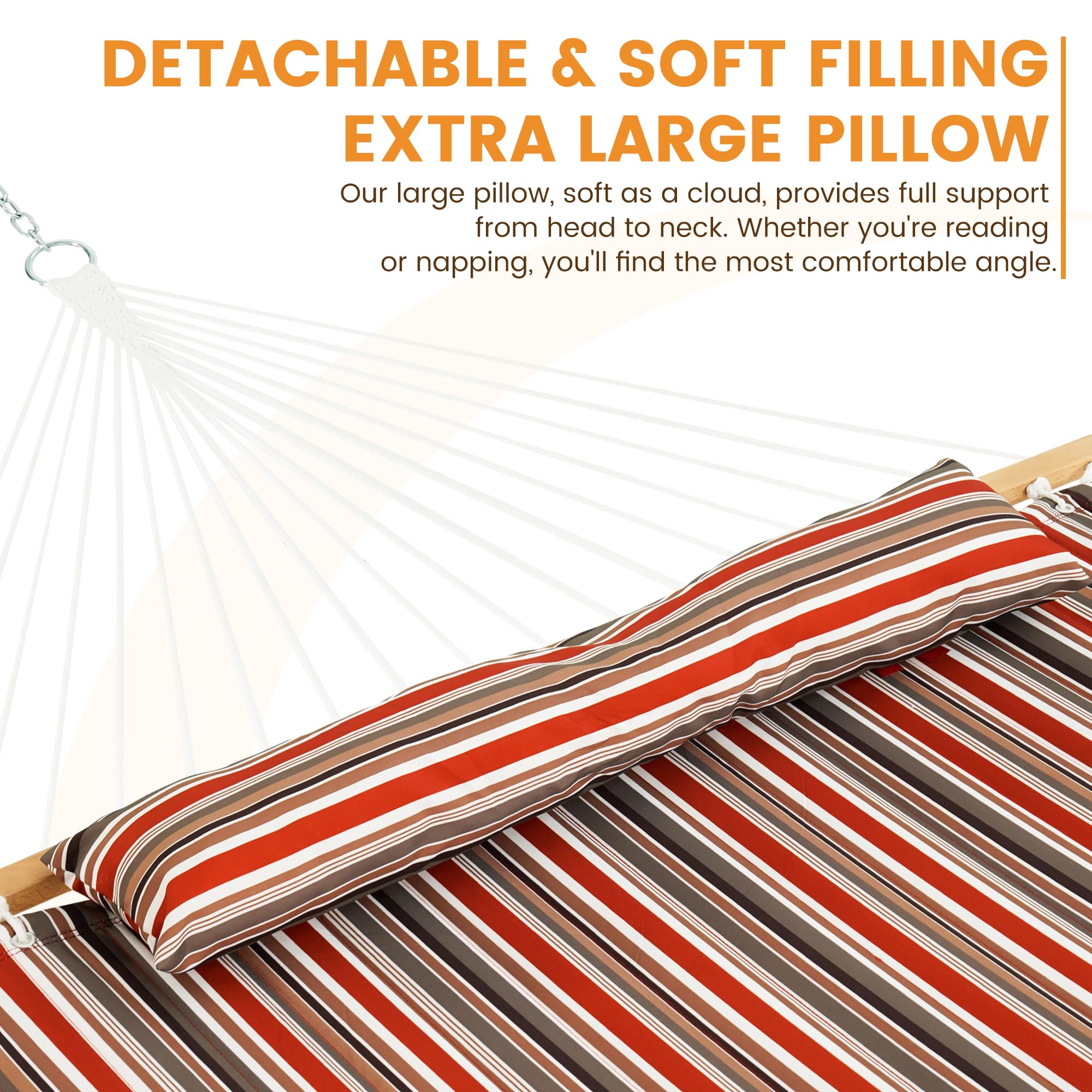 Lazy Daze detail of 55-inch hardwood spreader bar showing sturdy FSC-certified finish