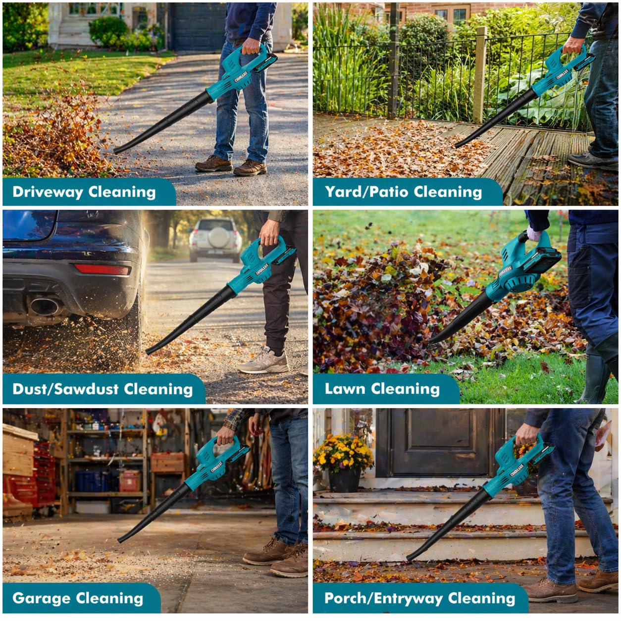 LAZYBOI operating in turbo mode clearing leaves fast for efficient cleanup