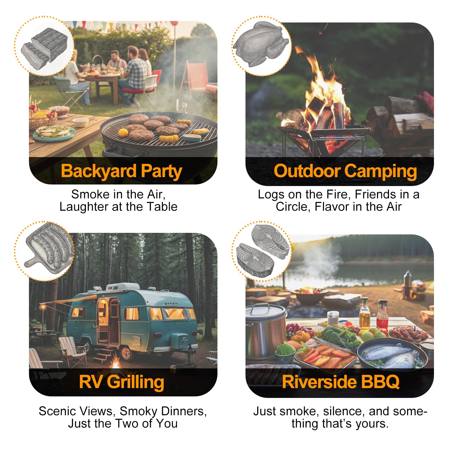 LAZYFOX backyard lifestyle scene showing added smoke flavor at outdoor gatherings