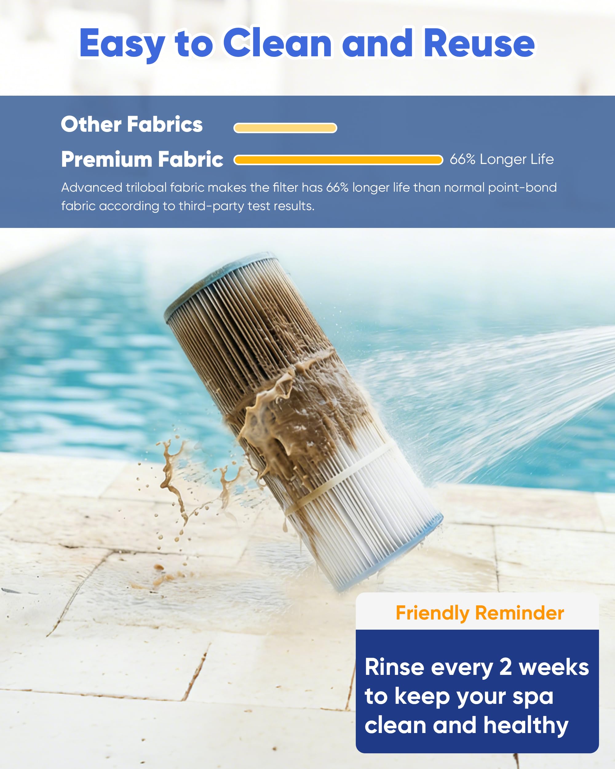 LBLVBNEWD filter being dropped into spa housing for quick, tool-free replacement