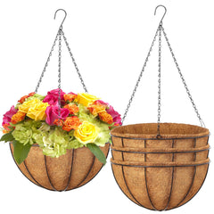 LCHUANG front view of four metal hanging baskets showing ready-to-hang benefit