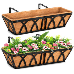 LCHUANG front view of 24-inch railing planter showing neat floral display and space saving benefit