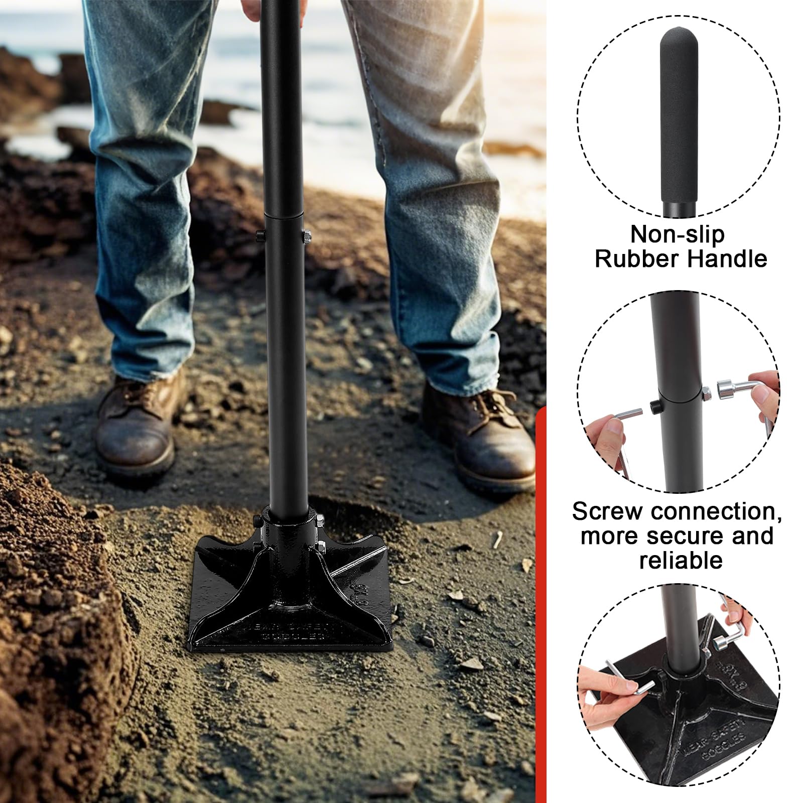 Lcokeiy long handle rubber grip view offering anti-slip comfort and reduced hand fatigue