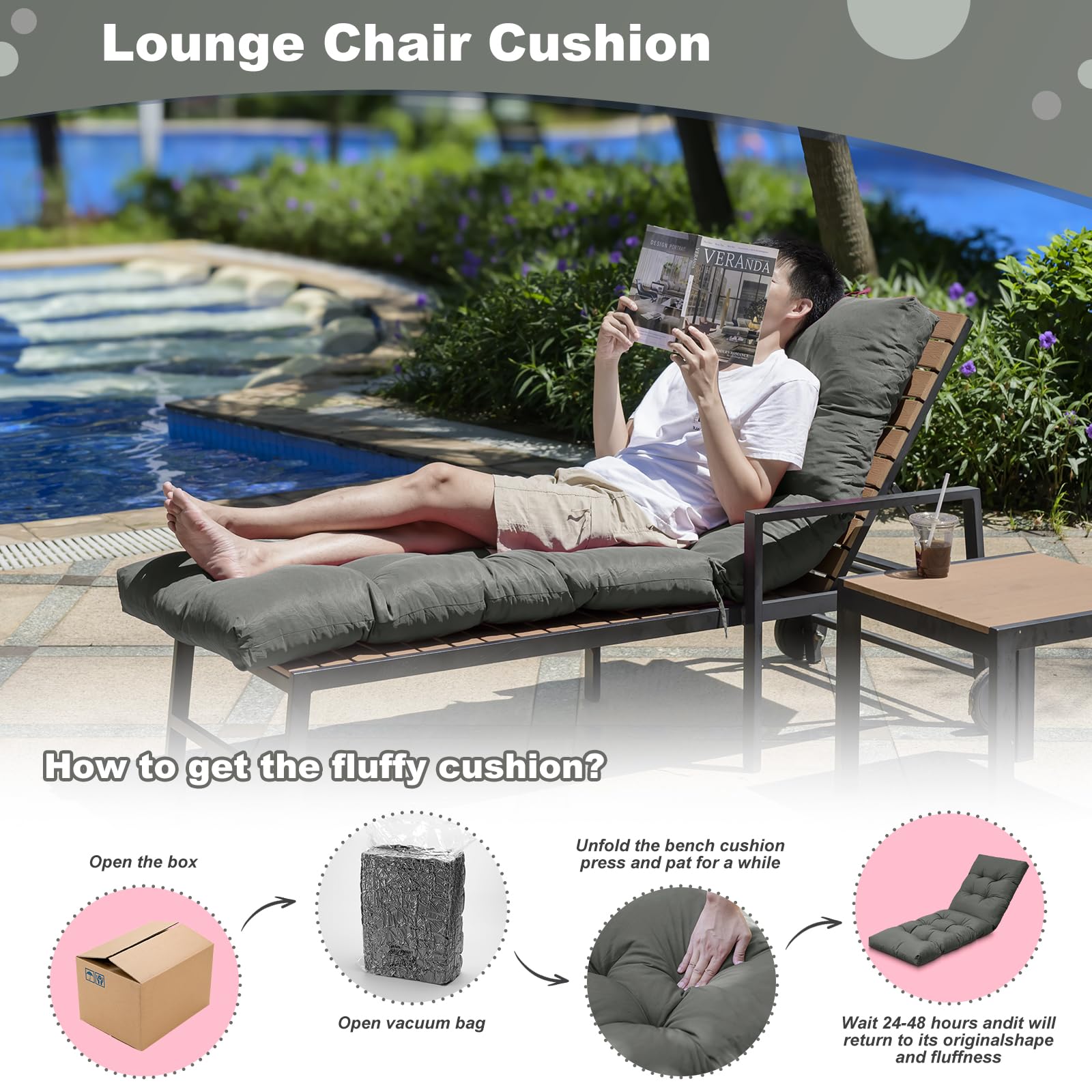 LCYY.TG poolside cushion in use conveying water-resistant relaxation benefit
