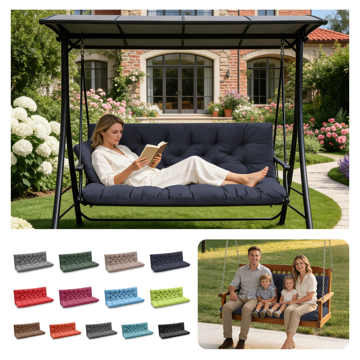 LCYY.TG navy cushion set front view showing full three-seat coverage and refreshed look