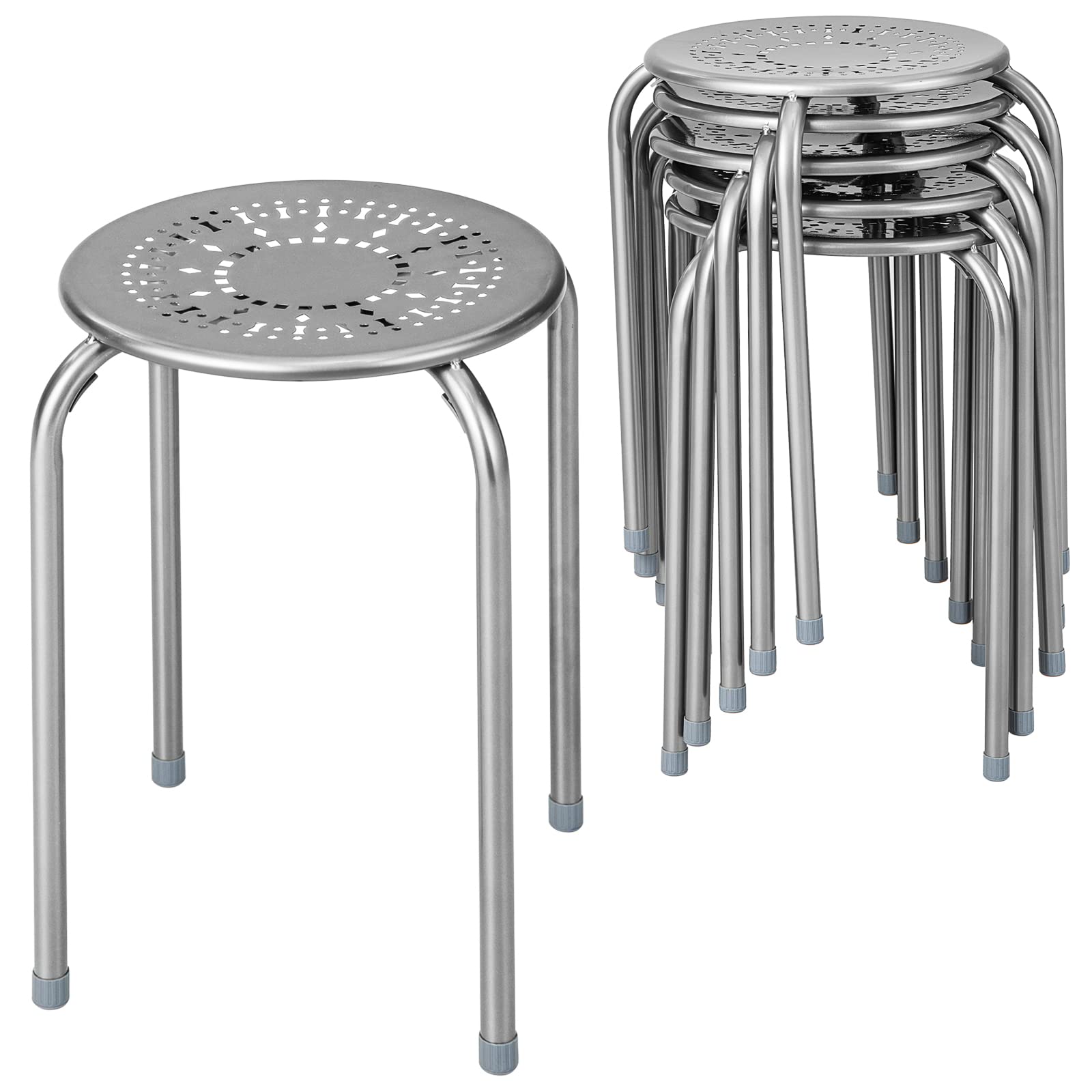 LDAILY six-pack front view showing gray stackable stools and compact set benefit