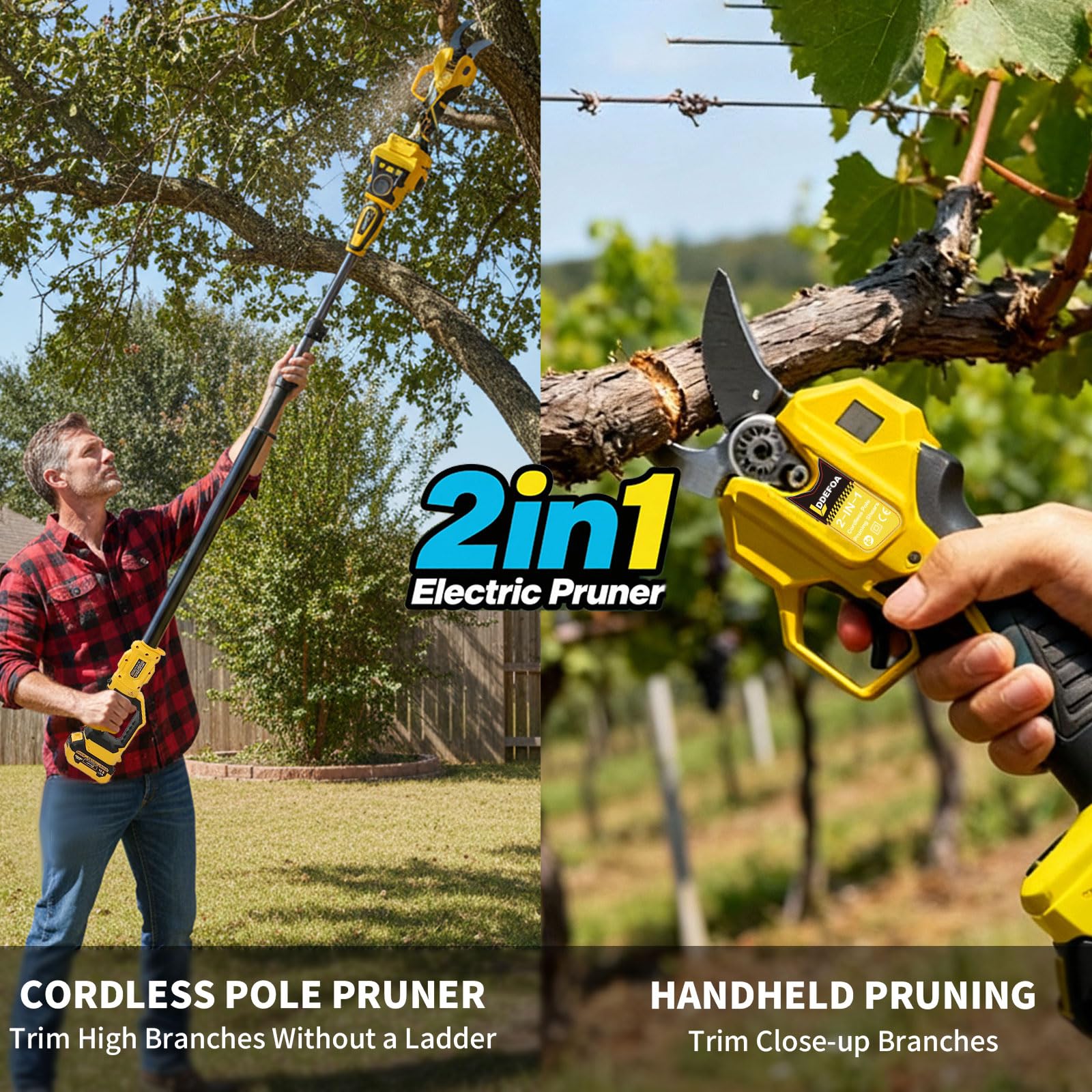 LDDEFOA handheld pruner close-up showing ergonomic grip for reduced hand fatigue