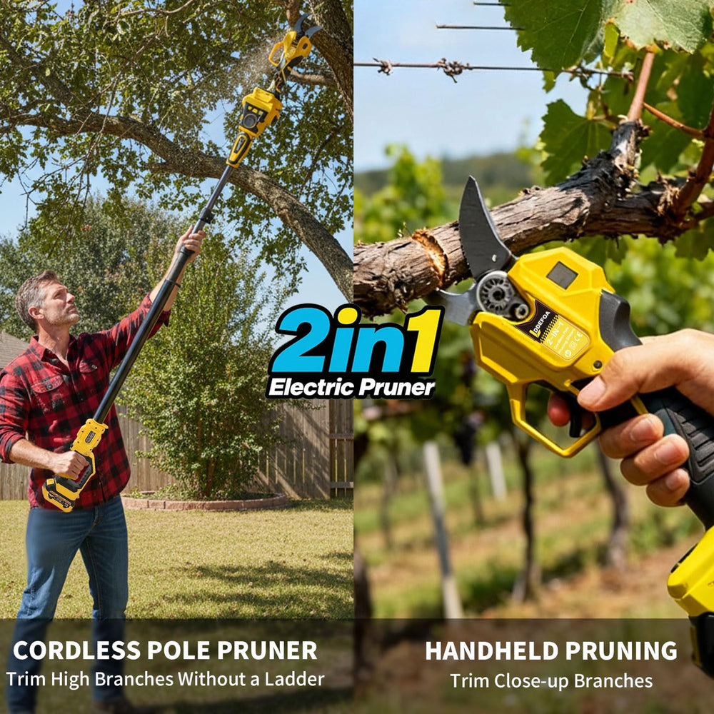 LDDEFOA handheld pruner close-up showing ergonomic grip for reduced hand fatigue