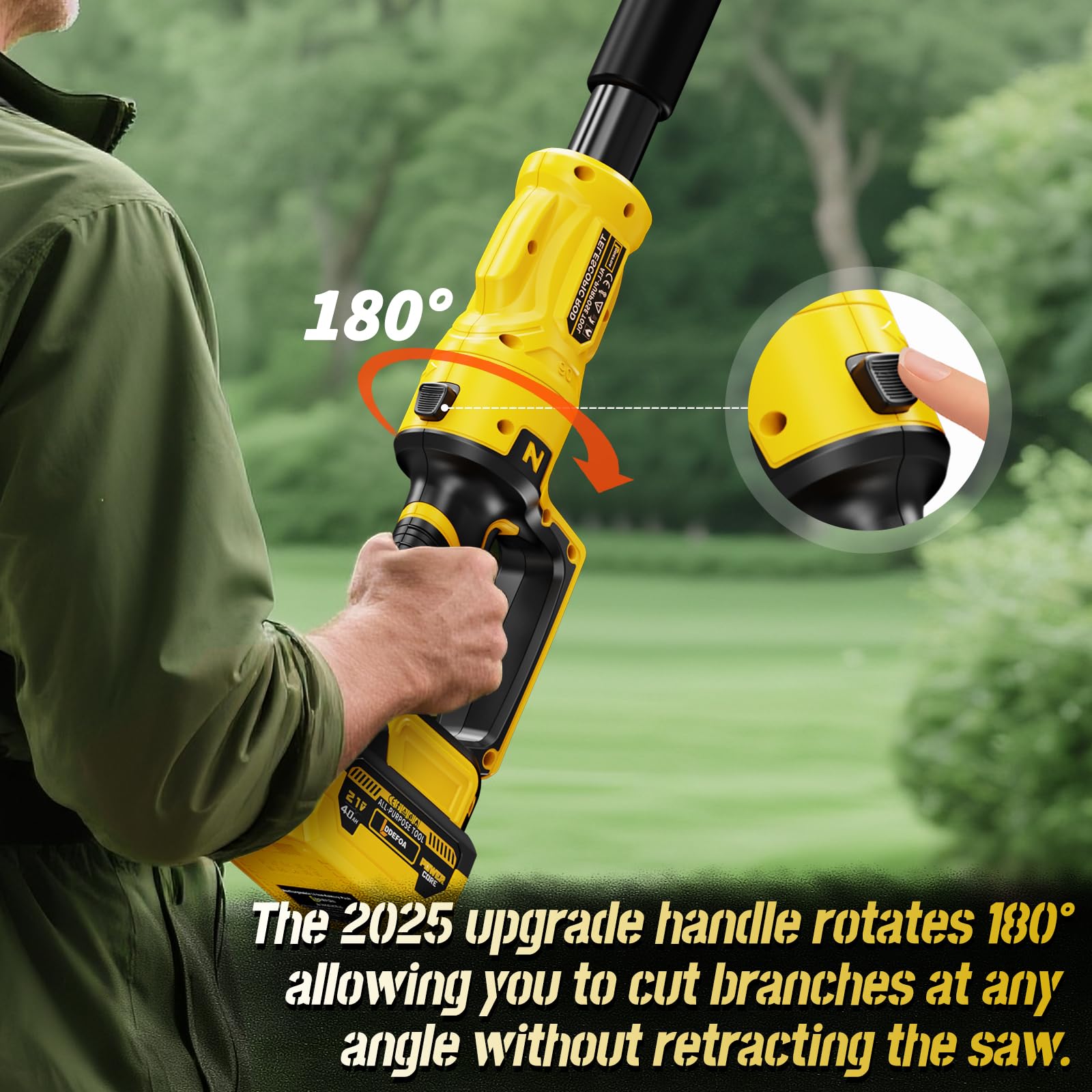 LDDEFOA rotatable handle and 180° head showing comfortable angle control benefit