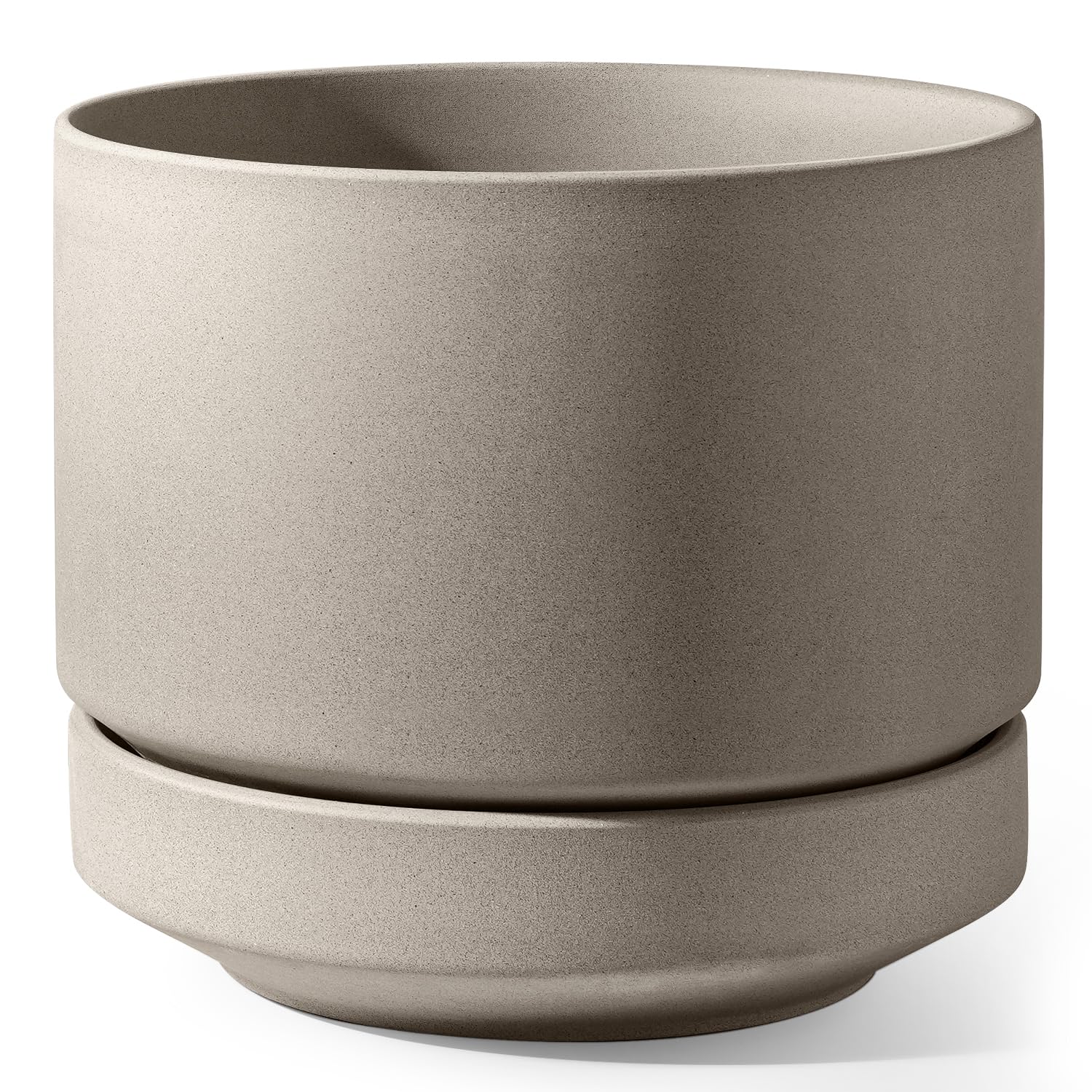 LE TAUCI front view of 12-inch pot and saucer showing clean lines and finish