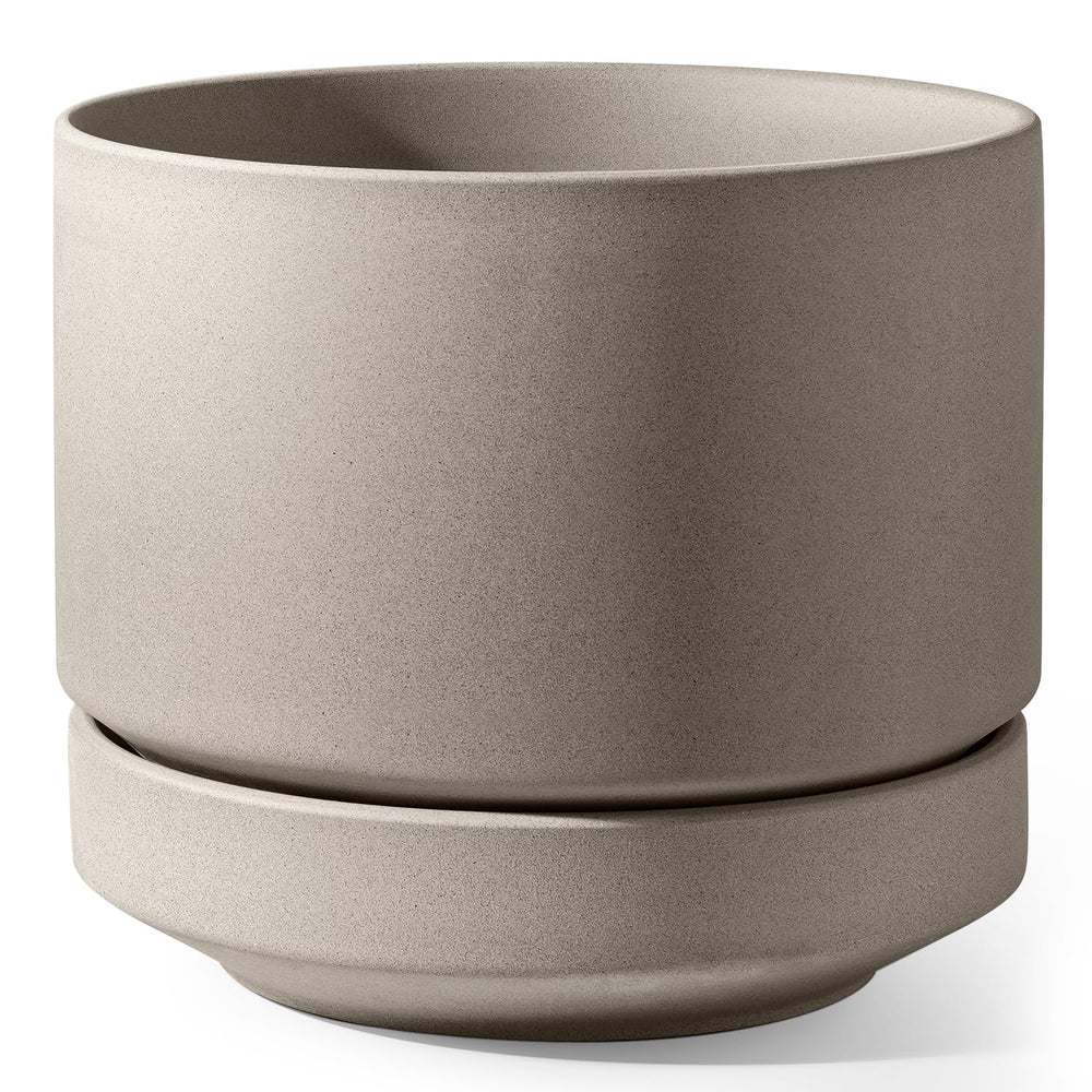 LE TAUCI front view of 12-inch pot and saucer showing clean lines and finish