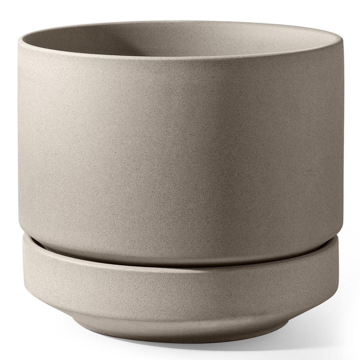 LE TAUCI front view of 12-inch pot and saucer showing clean lines and finish