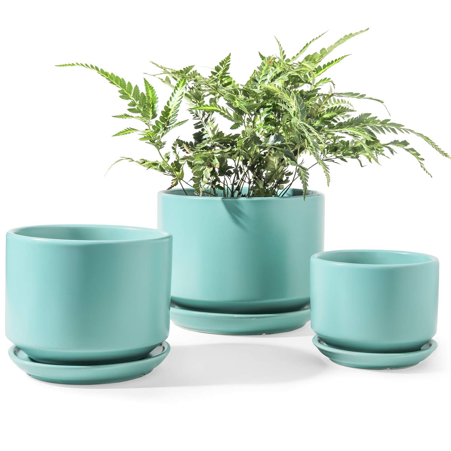 LE TAUCI front view of aqua ceramic pot set, adds modern style