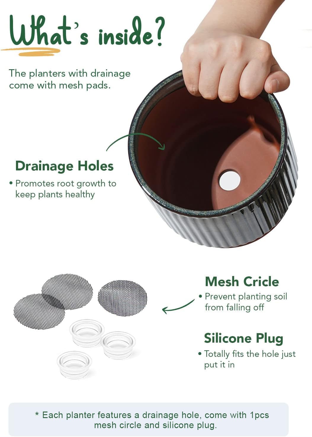 LE TAUCI underside view with silicone plug and mesh protecting soil