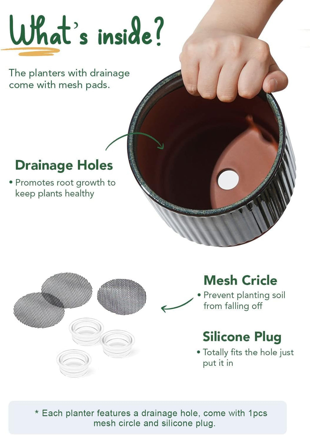 LE TAUCI underside view with silicone plug and mesh protecting soil