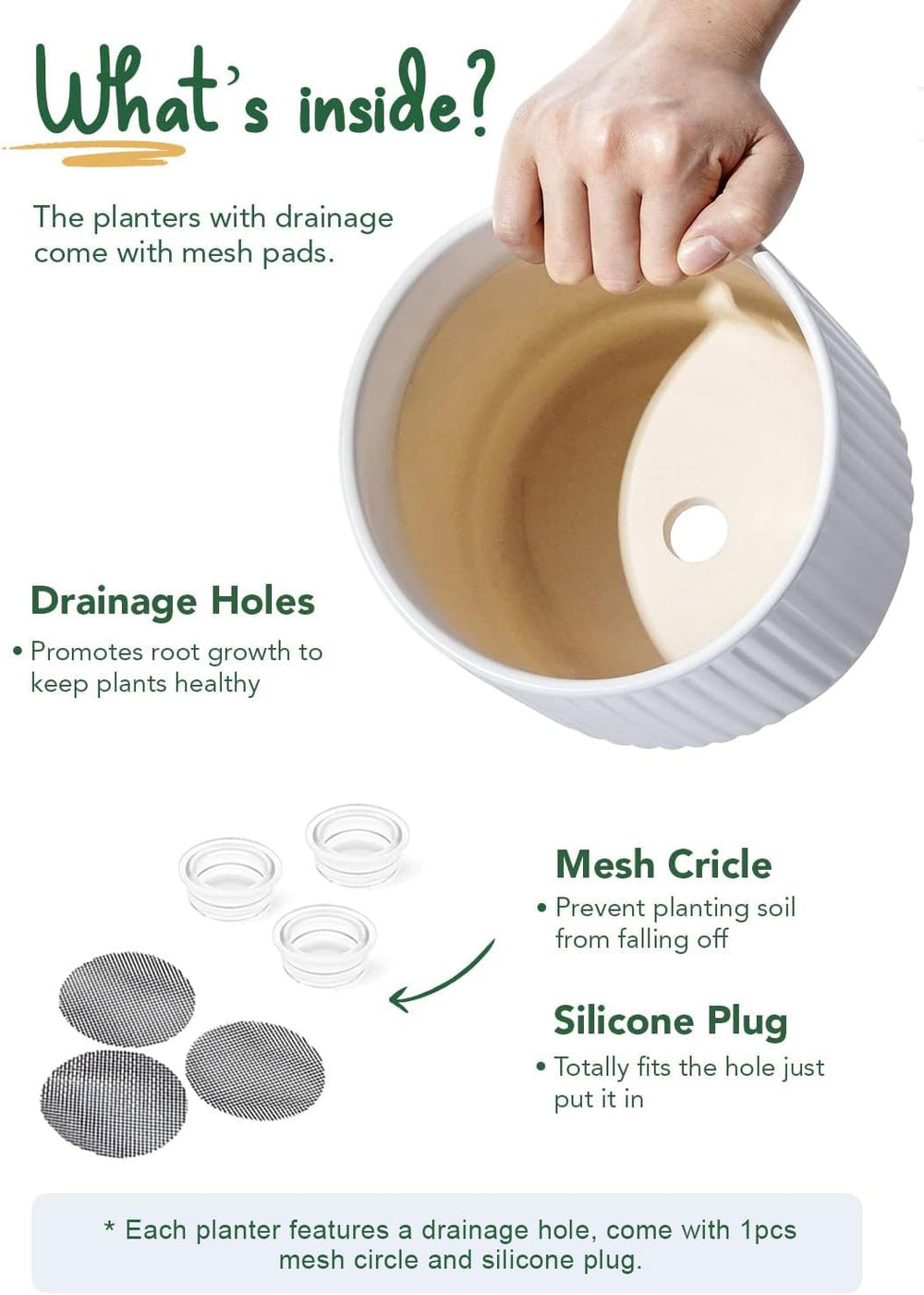 LE TAUCI close shot of silicone plug and mesh pads for flexible drainage control