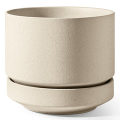 LE TAUCI front view of speckled oat 12-inch planter showing modern shape and balance