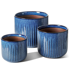 LE TAUCI front view of three harbor blue pots showing glossy gift-ready box and colors