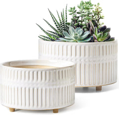 LE TAUCI planters front view showing set of two and reactive white glaze benefit
