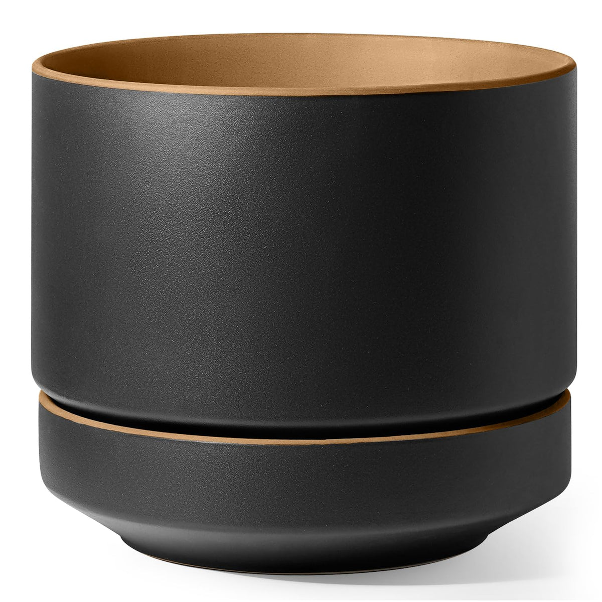 LE TAUCI front view of 12-inch pot showcasing modern glossy black and ochre contrast for stylish display