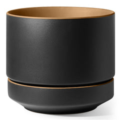 LE TAUCI front view of 12-inch pot showcasing modern glossy black and ochre contrast for stylish display